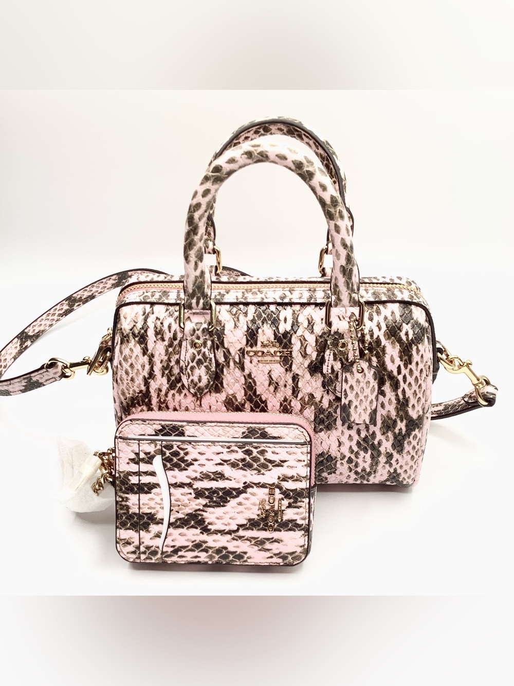 Coach Mini Rowan Crossbody Bag in Snake-Embossed Leather with Card Case - NWT - Picture 1 of 16